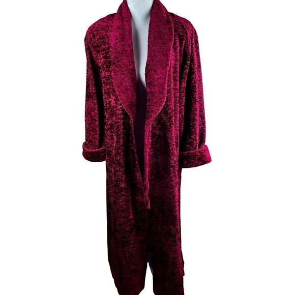 Vintage Diamond Tea Red Crushed Velvet Full Length Robe - Picture 7 of 15